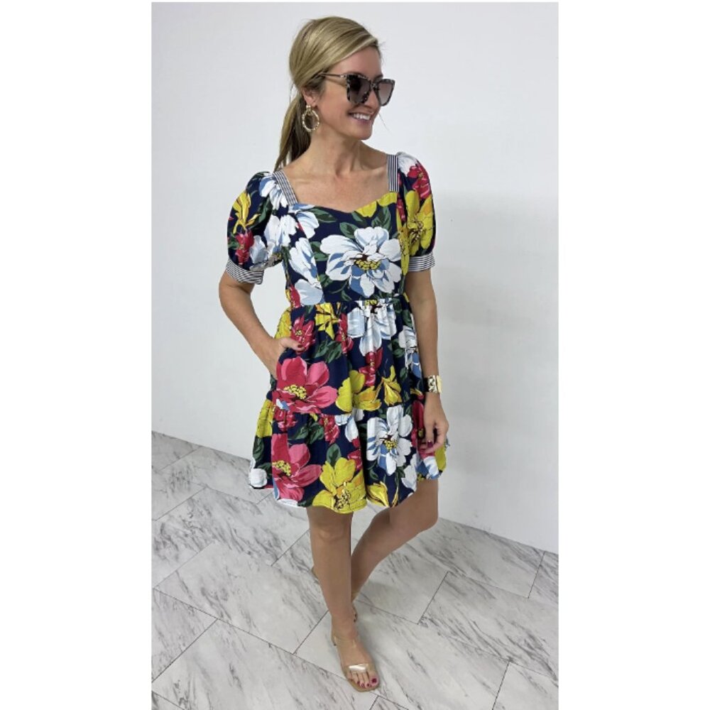 JODIFL Coryn Multcolor Floral Tiered Dress Feminine Boho Preppy - Size Large